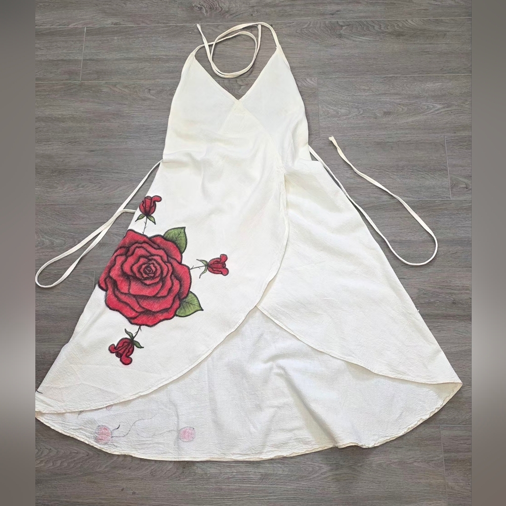Summer Halter Wrap Style Dress Womans Sz M Cotton Roses